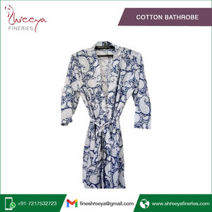 Peignoir longueur genou femme toutes saisons tissu 100% coton avec cordon de serrage et imprimé bloc main vêtements de nuit hiver et été - Product Image 3