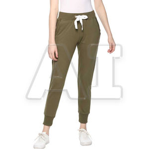 Pantalon de survêtement à rayures noires solides pour femmes avec décoration en dentelle Offre Spéciale pantalon de style avant plat - Product Image 1