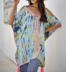 Top Kaftan Bohemio de Verano con Cuello Redondo, Estilo Casual y Elegante, 100% Rayón, Tejido Suave y Transpirable, 1 Pieza, Servicio OEM - Product Image 1