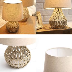 Lampe de bureau en corde de chanvre style farmhouse avec lumière LED 2700K blanc chaud pour chambre à coucher, salon et bureau - Product Image 3