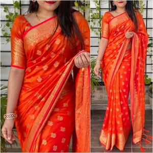 Dernières tenues décontractées Banarasi Broderie Travail Saree Femme indienne Saree avec chemisier non cousu Très belle couleur verte Surat Ethnique - Product Image 4