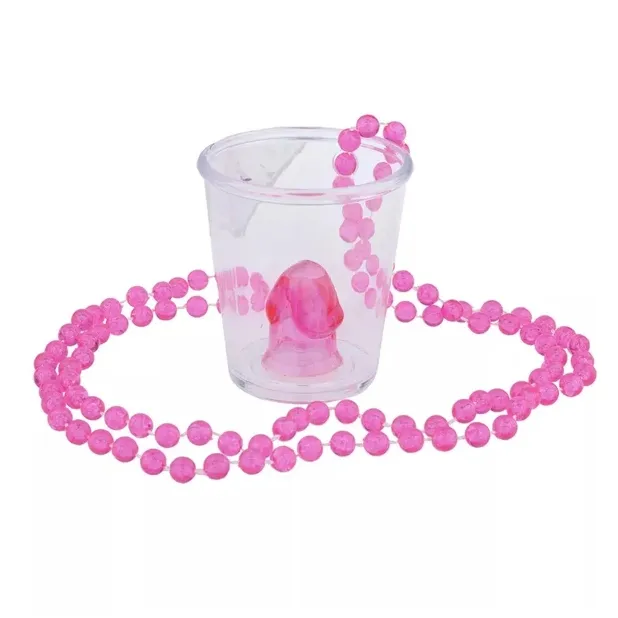 Hen Party Accessories Funny Penis Necklace Shot Glass With Pink Necklace for Bachelorette Party