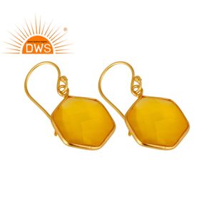 If me — boucles d'oreilles en calcédoine jaune, bijoux en pierre précieuse, plaqué or 18k, argent Sterling hexagone - Product Image 2