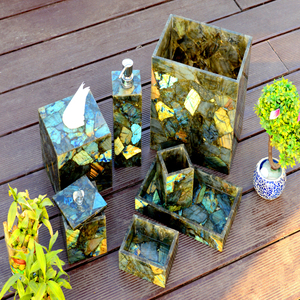 ชุดอุปกรณ์อาบน้ำคริสตัลลาบราดอไรต์ธรรมชาติ ชุดอุปกรณ์ห้องน้ำหินแก้ว |   ผู้จัดจำหน่ายสินค้าขายส่งจำนวนมาก - Product Image 4