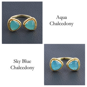 Bague à facettes en calcédoine bleu ciel, anneau en or/argent plaqué, avec pince à double pierre, ajustable fait à la main pour femmes, 8mm - Product Image 6