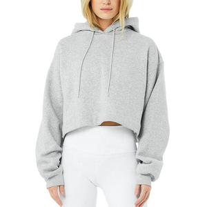 Mujeres XS tamaño de alta calidad de lana con capucha Crop Tops manga larga primavera forrado en relieve con capucha agujero personalizado al por mayor - Product Image 2