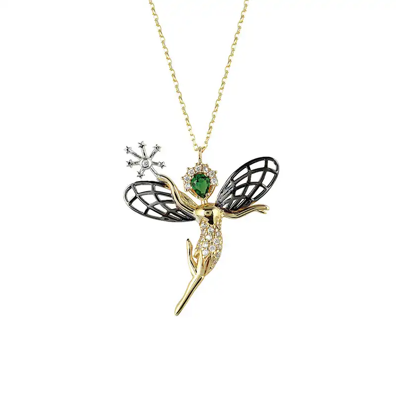 14K Solid Gold Fairy Emerald Vòng Cổ Bông Tuyết Quyến Rũ