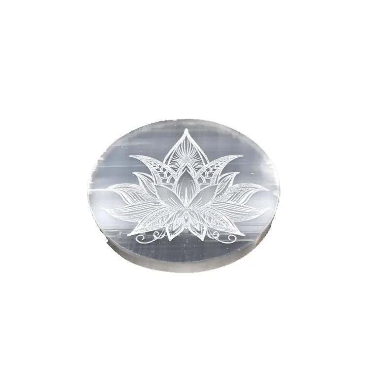 Latest Design Bulk Selling Round Charging Plate Engraved Charging Selenite Plate With Lotus