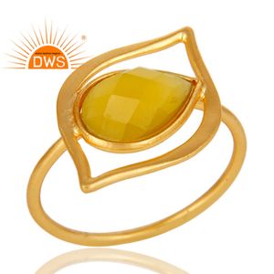 Art Deco Designer 18k Gold <b>Plated</b> Sterling <b>Silver</b> Natural Yellow Chalcedony Gemstone Ring Jewelry Wholesaler - Product Image 3