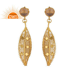 Nice <b>Rose</b> <b>Quartz</b> Gemstone <b>Earrings</b> Suppliers Filigree Design Sterling Silver Gold Plated Dangle <b>Earrings</b> Jewelry - Product Image 1