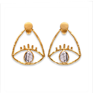 Pendientes de Plata de Ley 925, piedras preciosas de rutilo negro, joyería de estilo religioso hecha a mano chapada en oro para fiestas - Product Image 3