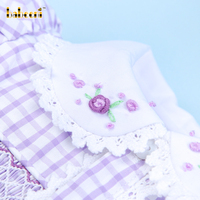 Robes longues décontractées trapèze pour filles, motif géométrique smocké main, motif fenêtre lavande, Vêtements pour enfants en gros ODM, 100% Coton OEKO-TEX