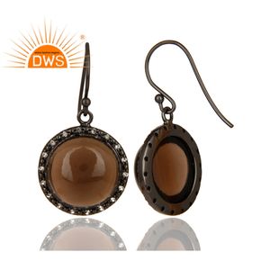 ธรรมชาติ Smokey บุษราคัมสีขาวพลอยหยดต่างหูสีดำออกซิไดซ์925เงินสเตอร์ลิงผู้ผลิตเครื่องประดับ - Product Image 3