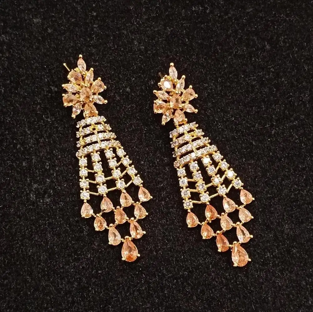 Custom Cubic Zircon Jewellery earrings for women, Indian Chandelier Gold Plated Jewellery Earrings women