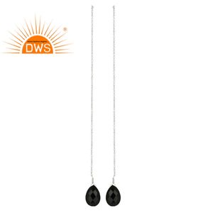 Pendientes de Ónice Negro Natural con Baño de Rodio Blanco, Plata 925, Cadena Larga, Fabricante de Joyería - Product Image 1