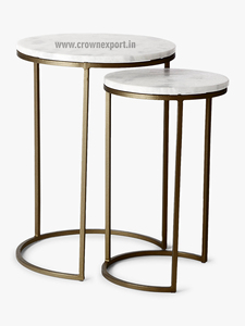 Mesa de centro redonda de anidación, Juego de 2 muebles de diseño moderno, mesa lateral con patas acabadas de cobre brillante para Decoración - Product Image 5