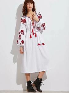 Vestidos de Manga Larga para Mujer al por Mayor del Fabricante, Vestido Casual con Bordado Floral de Última Moda - Product Image 5