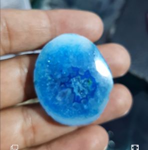 Bonne qualité naturel bleu solaire Quartz Agate Druzy pierres précieuses AAAAA qualité lisse plat grande lunette bijoux pour petite amie cadeau - Product Image 1