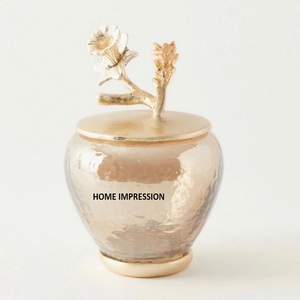 Proveedores al por mayor de diseño clásico Lustre vidrio Metal diseñador tapa mármol elegante bote para organizador de cocina a bajo precio - Product Image 2