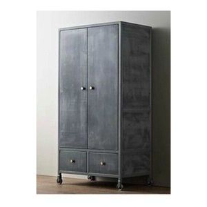 Industrial & Vintage Farmhouse Villa Living Room Furniture Iron Metal Black Rustic Finish 2 Door 2 Drawer Tall Storage Cabinet - Product Image 1