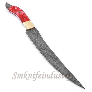 Custom Hand Forged Damascus Fillet knife With leather Sheath cover (smk1636) - Product Image 2