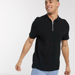 Polo deportivo personalizado para hombre, camiseta con media cremallera, color negro, con tu logotipo, venta al por mayor - Product Image 2