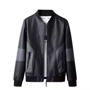 Chaqueta de cuero con cremallera informal para hombre de otoño e invierno, ropa para hombre, chaqueta de moda de cuero de manga larga delgada - Product Image 1