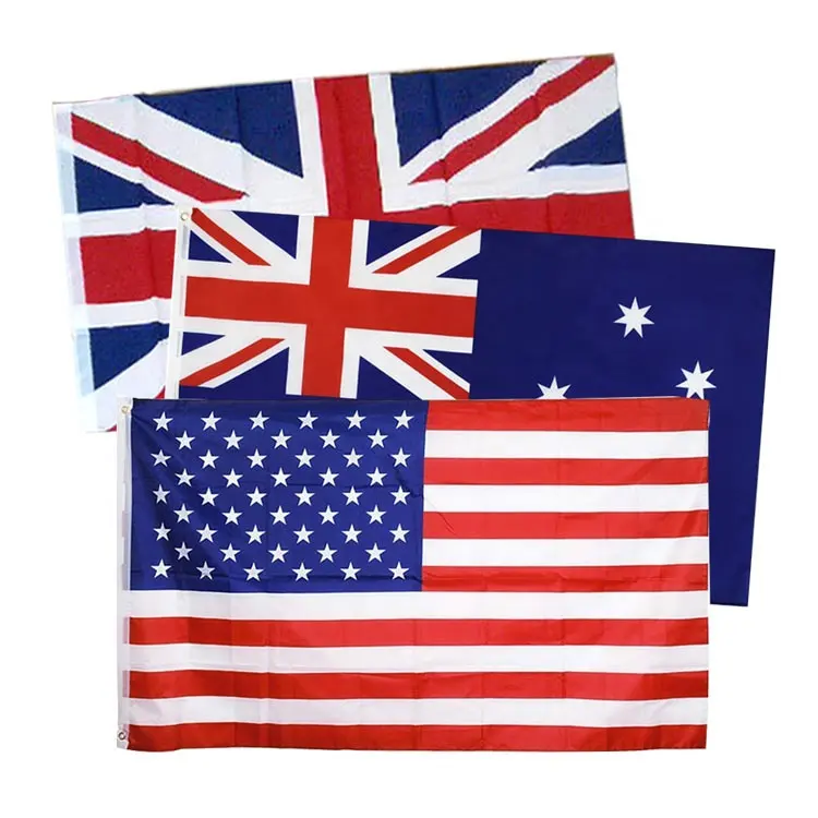 Tüm ülkeler İngiltere avustralya özel bayraklar ucuz ekran baskılı kanada bayrakları 3x5 Polyester abd amerikan ülke ulusal bayrağı