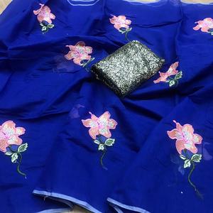 Bollywood Designer Saree Designer Miroir Travail Fleur Conception Tissu De Soie Doux Impression Numérique Marron Couleur Sari avec Blouse Inde Apparelgarment - Product Image 1