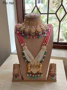 Lubing-boucles d'oreilles fantaisie, ensemble complet ras de cou, longues manches, fantaisie, vrai Kundan, création M - Product Image 4