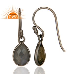 Flashy Labradorite Gemstone Earrings Supplier Black Rhodium Plated 925 Silver Bezel Tear Drop Earrings Jewelry - Product Image 3