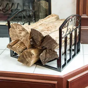 Black Powder Coated Metal <b>Firewood</b> Racks Indoor Outdoor <b>Log</b> Holder and Storage Accessories <b>for</b> Fireplace Sets & Accessories - Product Image 2