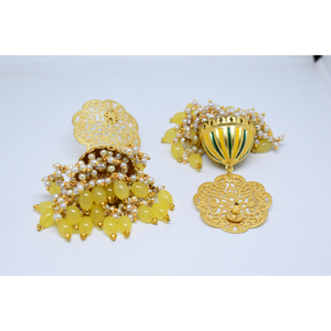 สร้อยคอทองเหลืองเคลือบเงาสีทอง,ลูกปัดแฮนด์เมด Meenakari Jhumki พร้อมต่างหูแบบห่วงยาวสำหรับเด็กหญิงและสตรี - Product Image 4