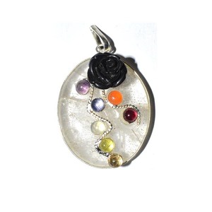 Pendentif ovale en agate, collier 7 chakras, Feng Shui, pierre de guérison sculptée, bijoux en pierre des chakras - Product Image 1
