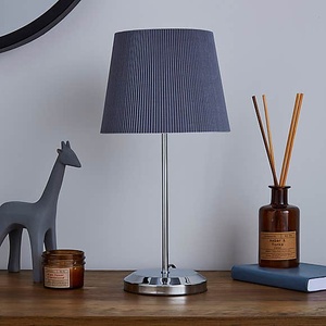 Modern <b>Table</b> <b>Lamp</b> With Brown Fabric Shade And Chrome <b>Base</b> For Bedroom Decor - Product Image 2