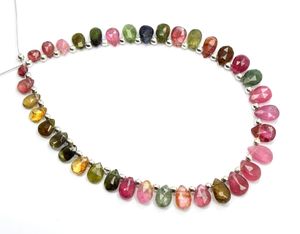 Perles en vrac de tourmaline naturelle multi de 8 pouces en forme de poire perles de pierre à facettes de haute qualité motif de goutte de coupe lisse sur le brin - Product Image 1