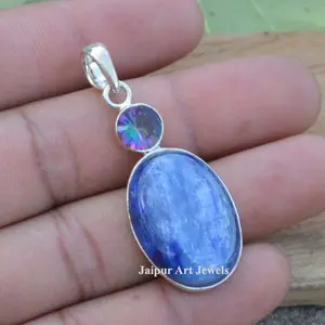 statement handmade mystic gemstone wholesale indian jewelry 925 sterling silver blue huge kyanite pendant