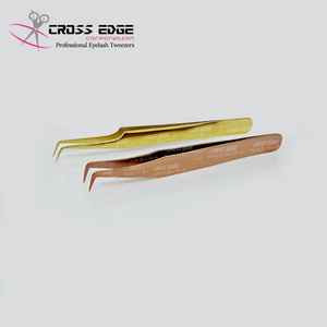Pinzas de extensión de pestañas de oro rosa y pinzas de ángulo de 90 grados para pestañas rusas de volumen con pinzas de pestañas con logotipo personalizado - Product Image 1