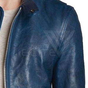 Veste en cuir de motard décontractée vintage à la mode pour hommes, vêtements d'extérieur en toile à col montant pour moto, imperméable à l'eau - Product Image 4