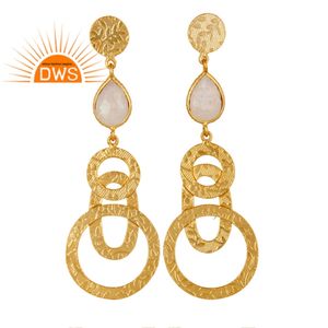 Indien Plaqué Or À La Main Texture Boucles D'oreilles En Argent Bijoux Grossiste Arc-En-Ciel Pierre De Lune Boucles D'oreilles Bijoux Fournisseur - Product Image 1
