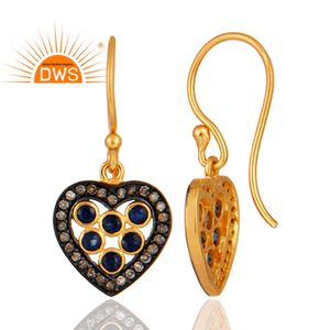 Conjunto de diamantes de zafiro pavé para mujer, Pendientes colgantes con diseño de corazón, venta al por mayor, proveedor de joyería - Product Image 3