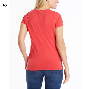 Última 2025 ropa de mujer cuello en V Camiseta de manga corta logotipo personalizado estampado Casual diario al aire libre moda desgaste 100% algodón - Product Image 3