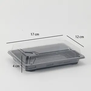 Sushi Leveranciers Microwavable Zwarte Basis Containers Kleine Kopjes Deksels Plastic Biologisch Afbreekbaar Sushi Lade Takeaway Voedsel Container Doos