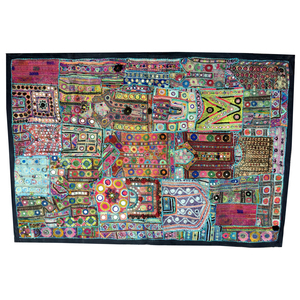 ANCIENNE TENTURE MURALE ethnique, Indienne, brodée main miroirs 195 cm x 102 cm EUR 140,00 - FR