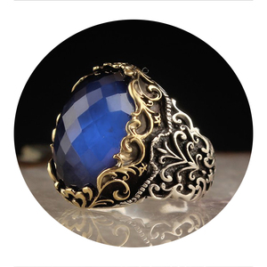 Anillos de Plata de Ley 925 con Zirconia Azul, Estilo Turco Moderno, con Engaste de Bisel, para Hombre, Regalo para Boda, Compromiso, Aniversario o Fiesta - Product Image 1