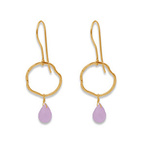 Pendientes de piedras preciosas de Calcedonia Rosa Plata de Ley 925 con tecnología de ajuste de bisel chapado en oro para fiestas - Product Image 6