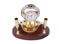 Casque de plongée en laiton avec porte-stylo et horloge, décoration de bureau nautique