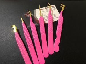 Pinzas de extensión de pestañas con agarre de diamante de oro rosa fuerte de acero inoxidable japonés profesional al por mayor con punta puntiaguda - Product Image 5