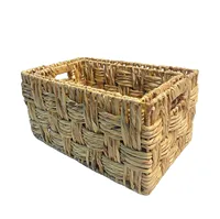 Wholesale Rectangle Water Hyacinth Basket with Handles Wicker Woven Basket with Handle for Home Storage