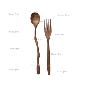 Ensemble de 2 couverts en bois, cuillère et fourchette, qualité supérieure, taille personnalisée, couleur marron, ensemble de couverts à vendre - Product Image 3